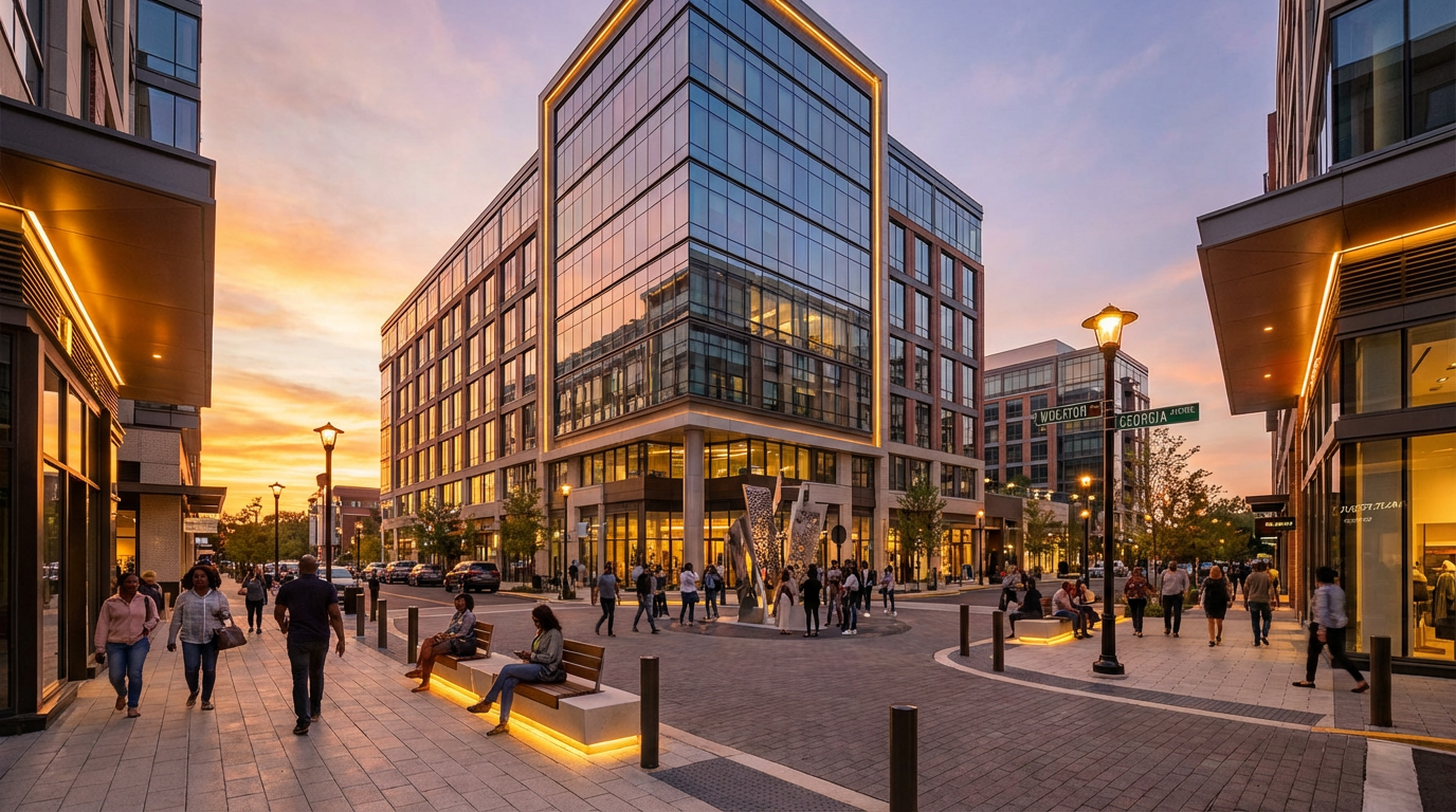 Downtown Wheaton at golden hour